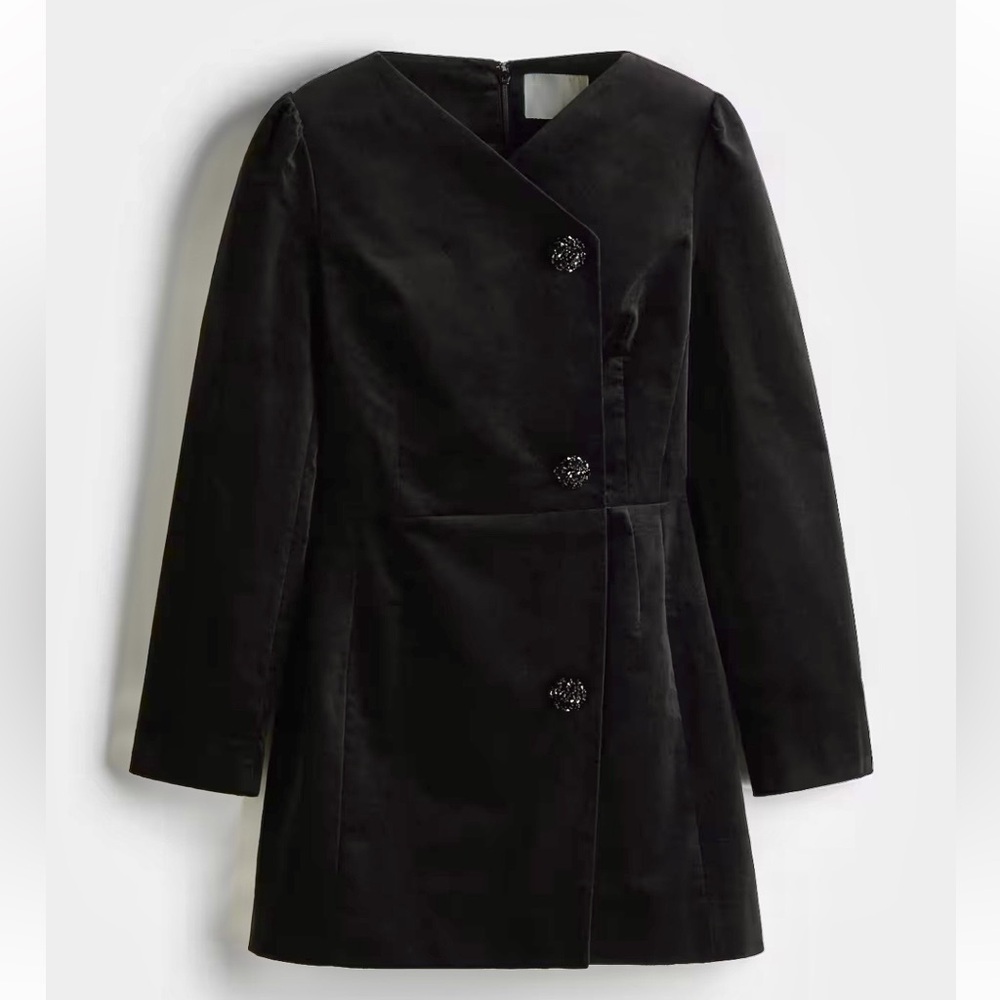 H&M NWT velvet velour/faux suede blazer mini dress, embellished bedded buttons